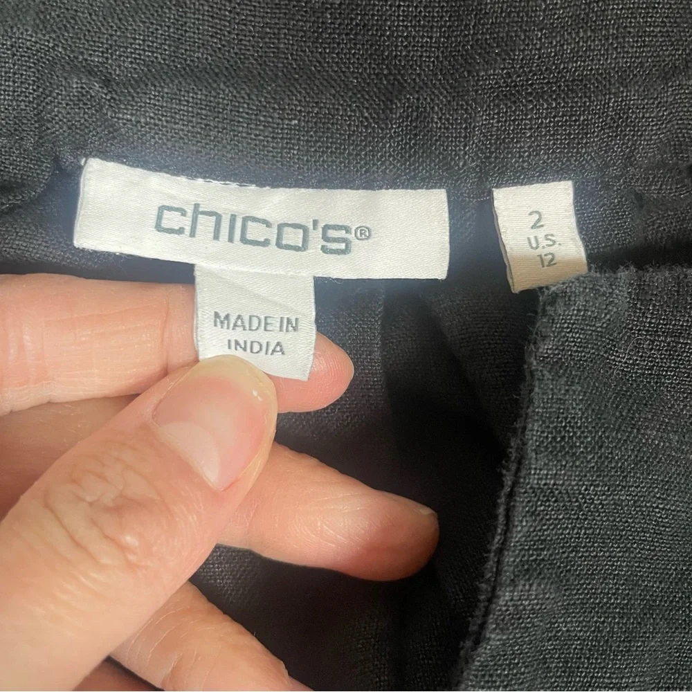 Chico's Women's 100% Linen Dress Black Size 2 (12) Pockets Lagenlook Casual FLAW